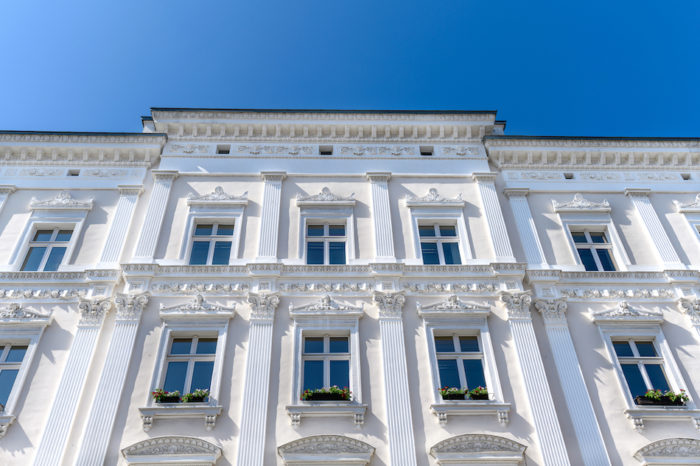 High-quality,Old,Buildings,In,Germany,,White,Facades